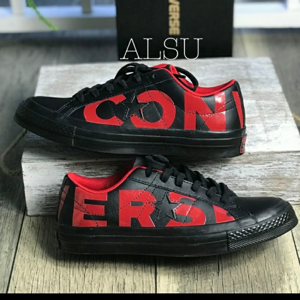 Converse One Star⭐️OX  Black Red Leather
